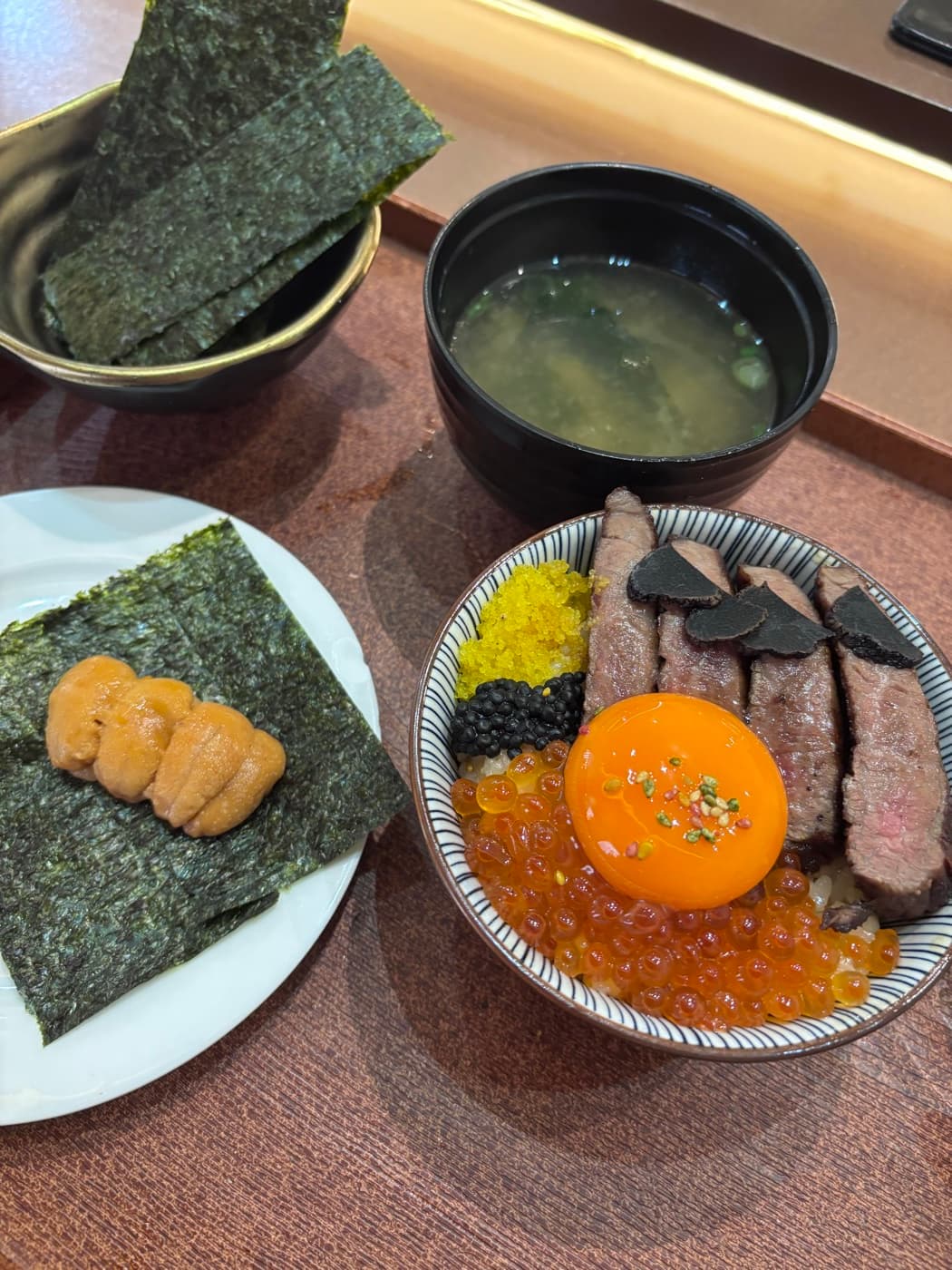 Wagyu, uni and ikura rice bowl