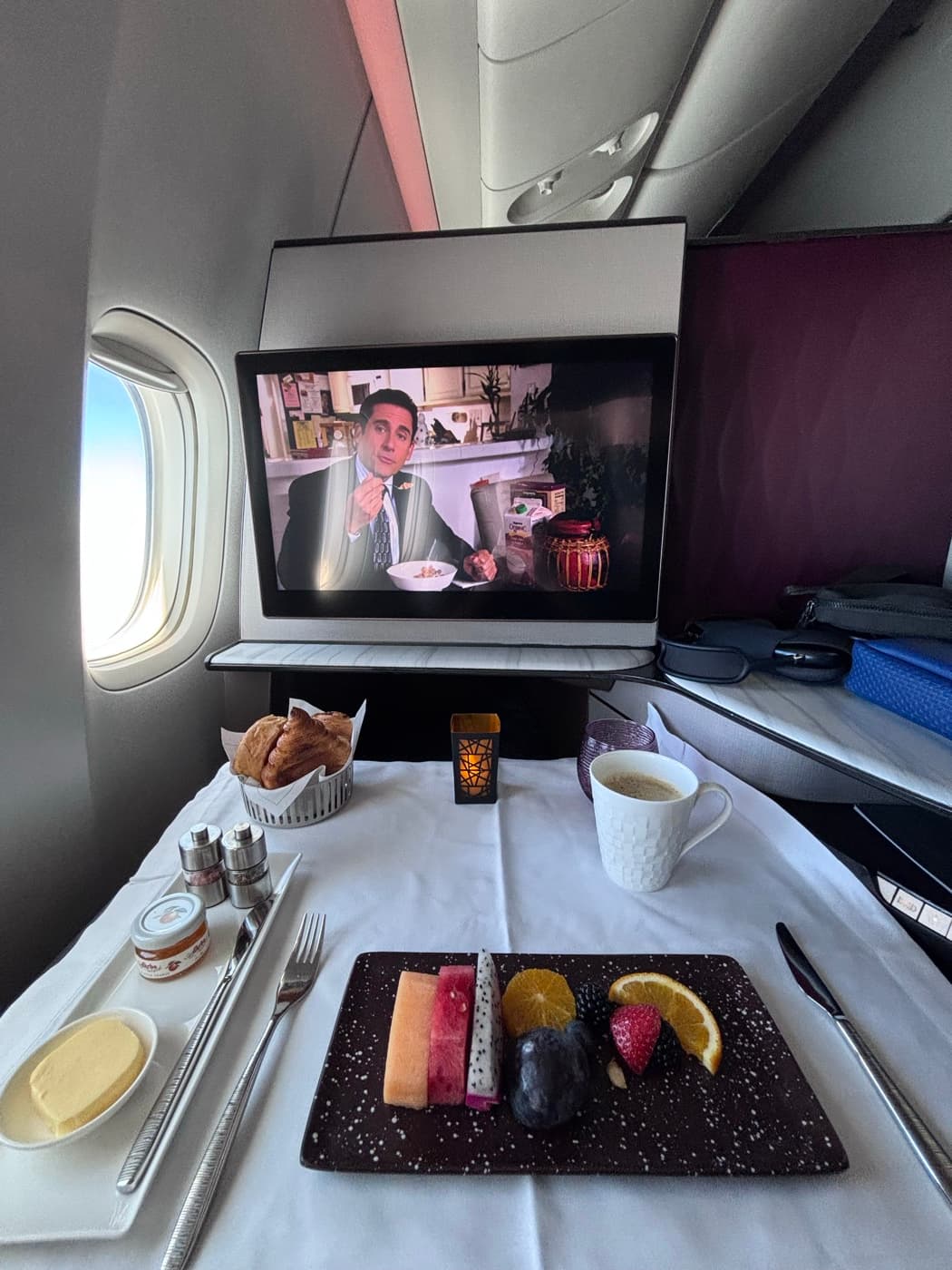 Breakfast on a Qatar Airways flight