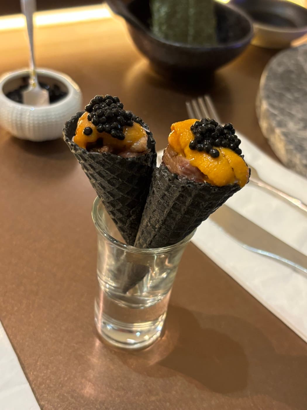 Wagyu, uni and caviar cones